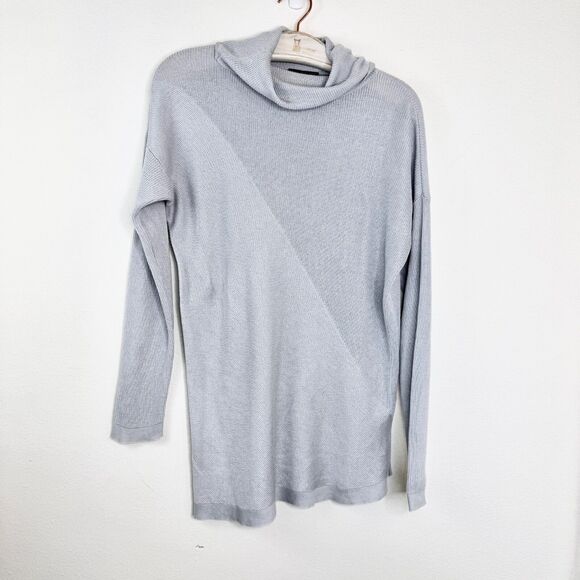 EILEEN FISHER Tencel Lyocell Silk Cowl Neck Cozy Knit Asymmetric Sweater Small - Picture 1 of 5